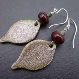 sterling silver earrings, ceramic leaf jewellery