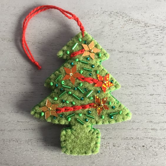 Hand Embroidered Starry Christmas Tree Decoration 