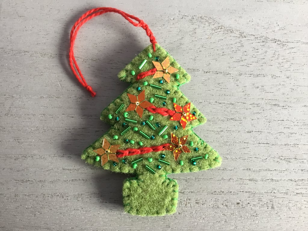 Hand Embroidered Starry Christmas Tree Decoration 