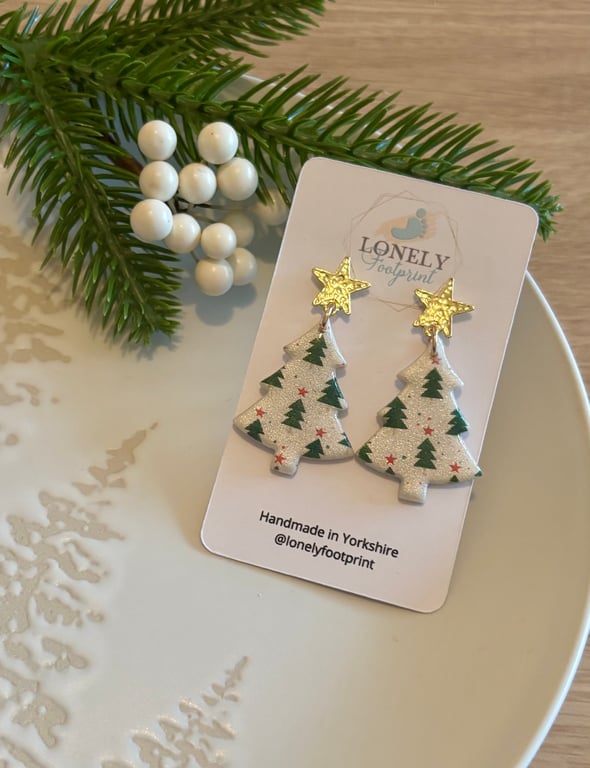Christmas Tree Polymer Clay Earrings - Handmade Jewellery 