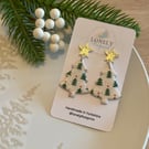 Christmas Tree Polymer Clay Earrings - Handmade Jewellery 