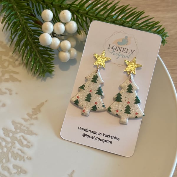 Christmas Tree Polymer Clay Earrings - Handmade Jewellery 