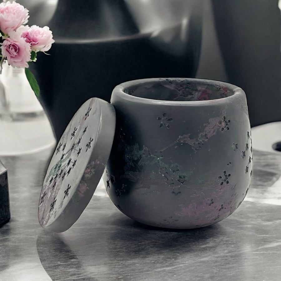 Northern Lights Jewellery Box  - Black Green and Pink Constellation Pot (stp9)