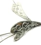 Silver heart dangle earrings.Curved hearts with raised pattern - Image 3