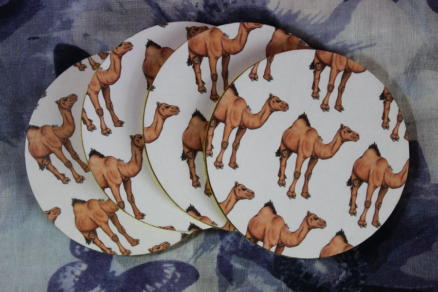 SALE ITEM - Dromedary Camel Pattern Handmade Wooden Round Drinks Coaster