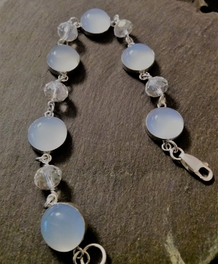 Blue chalcedony silver bracelet