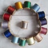 Vintage Sylko Thread 15 Wooden Reels, Bright Rainbow, Pastel Rainbow, Light Grey