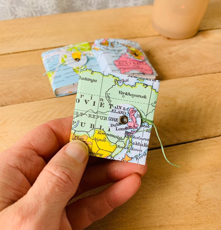 Tiny Concertina Sketchbook with Recycled Map Cover. Uk and Soviet Republic.