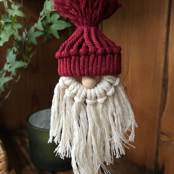 Dark Red Macrame Santa Decorations