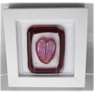  Fused Glass Heart Dichroic Picture Box framed Cranberry 001