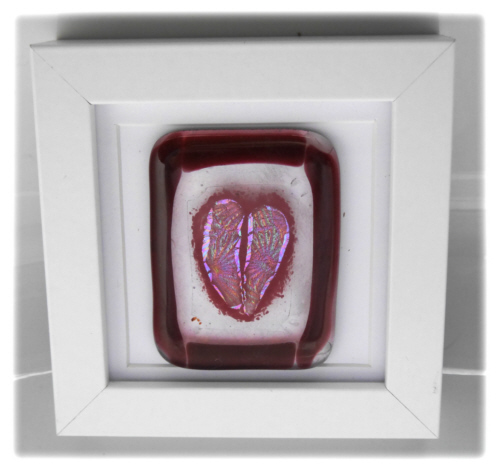  Fused Glass Heart Dichroic Picture Box framed Cranberry 001