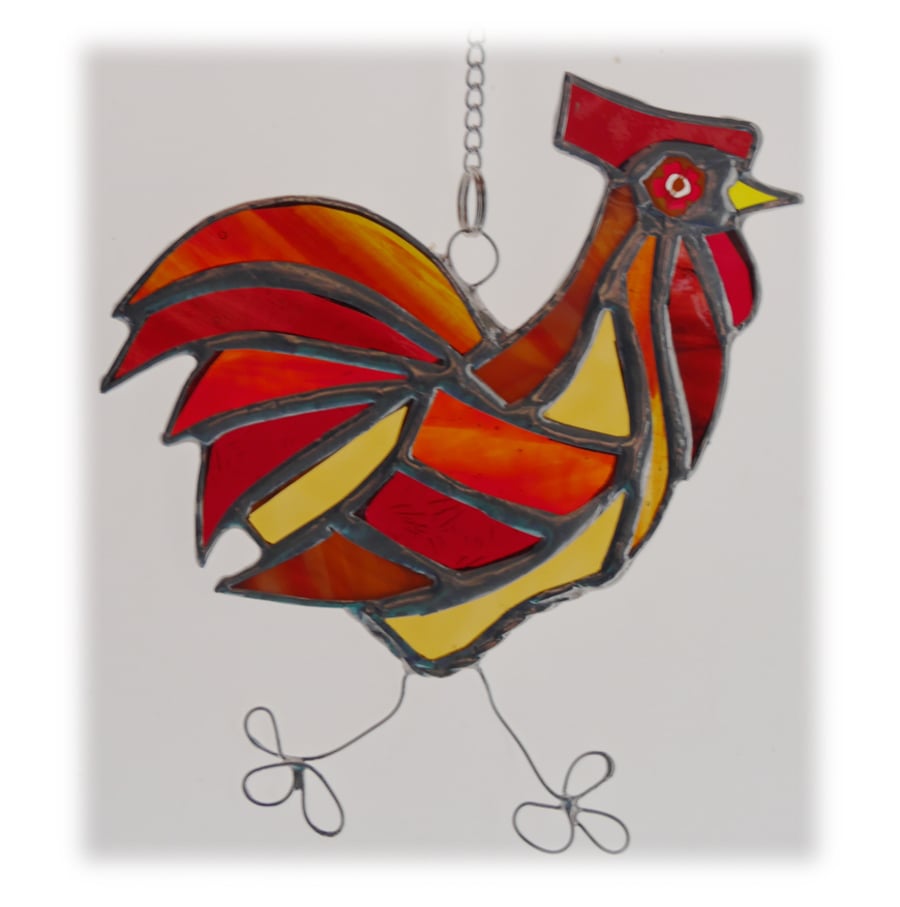 Cockerel Suncatcher Stained Glass chicken 022