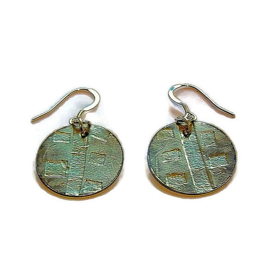 handmade textured pewter disc earrings