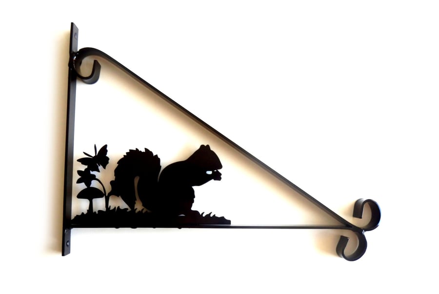 Squirrel with Butterfly Silhouette Scroll Style Hanging Basket Bracket Solid Ste