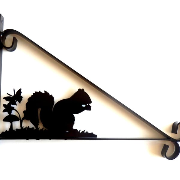 Squirrel with Butterfly Silhouette Scroll Style Hanging Basket Bracket Solid Ste