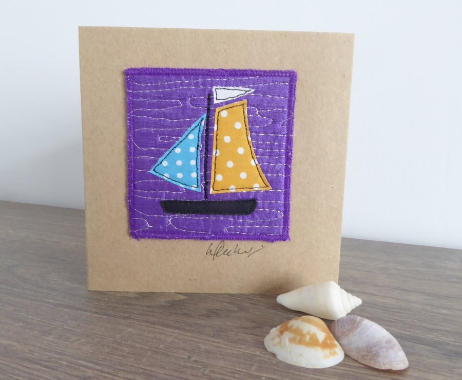 'SAILBOAT' - handmade textile card