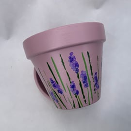 Hand Painted Lavender on Dusky Pink Terracotta Pot XL 