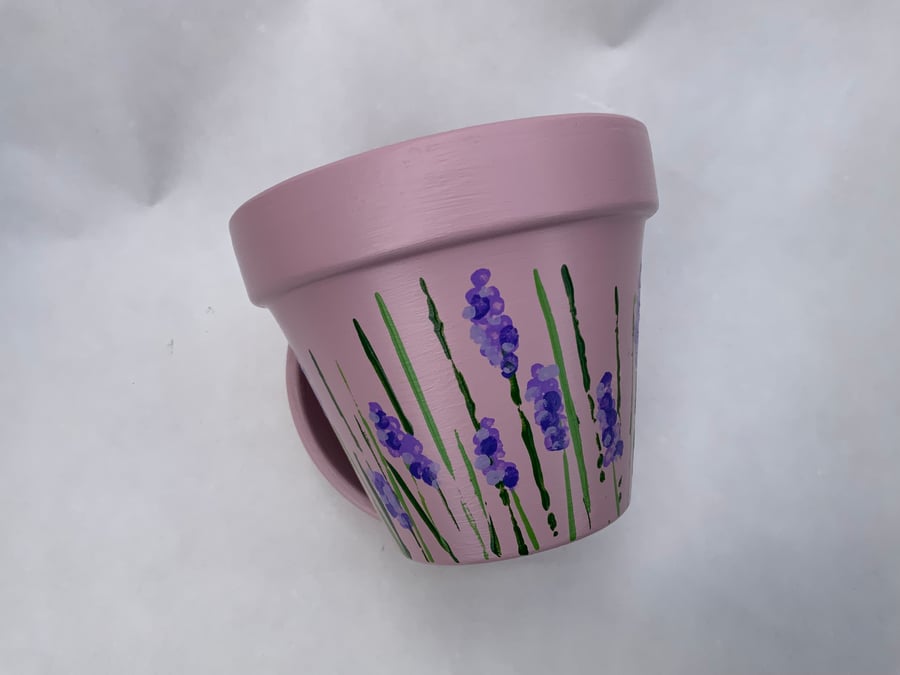 Hand Painted Lavender on Dusky Pink Terracotta Pot XL 