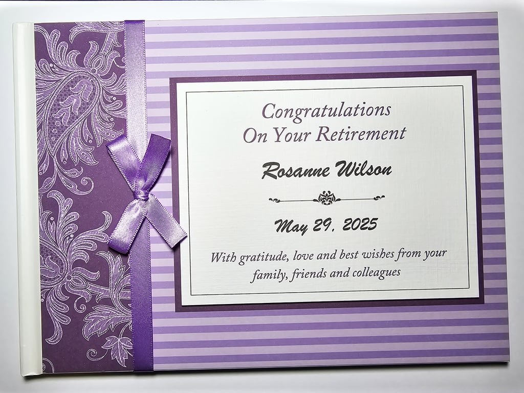 Purple Retirement Guest book, retirement keepsake, gift