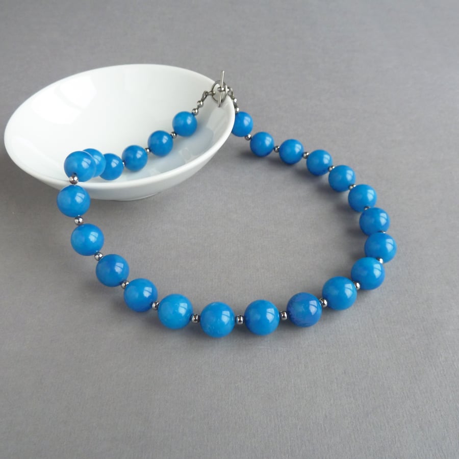 Chunky Turquoise Necklace - Sky Blue Beaded Jewellery - Sea Blue Gemstone