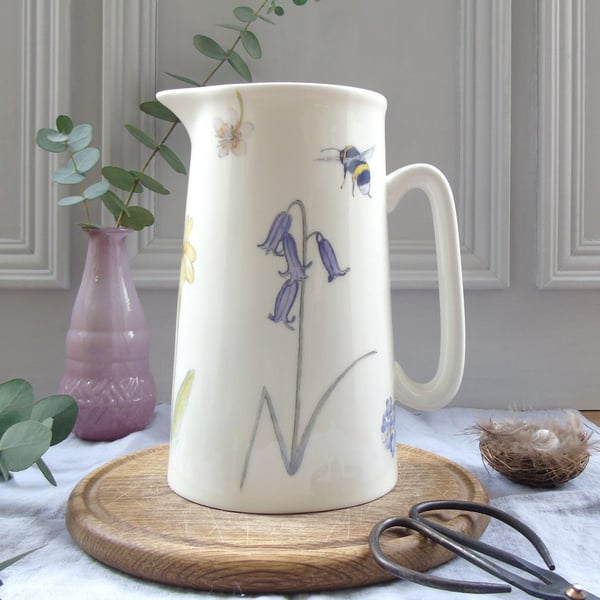 Bluebell and Bee Bone china two pint Jug
