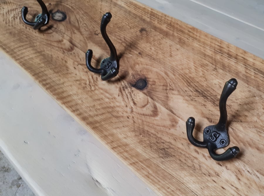 Industrial Style Reclaimed Scaffold Board Coat Hook Rack