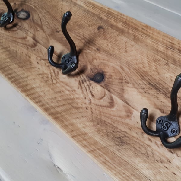 Industrial Style Reclaimed Scaffold Board Coat Hook Rack