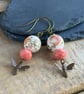 Brass Bumble Bee Earrings. Coral Peach Earrings. Nature Inspired Earrings - Image 5