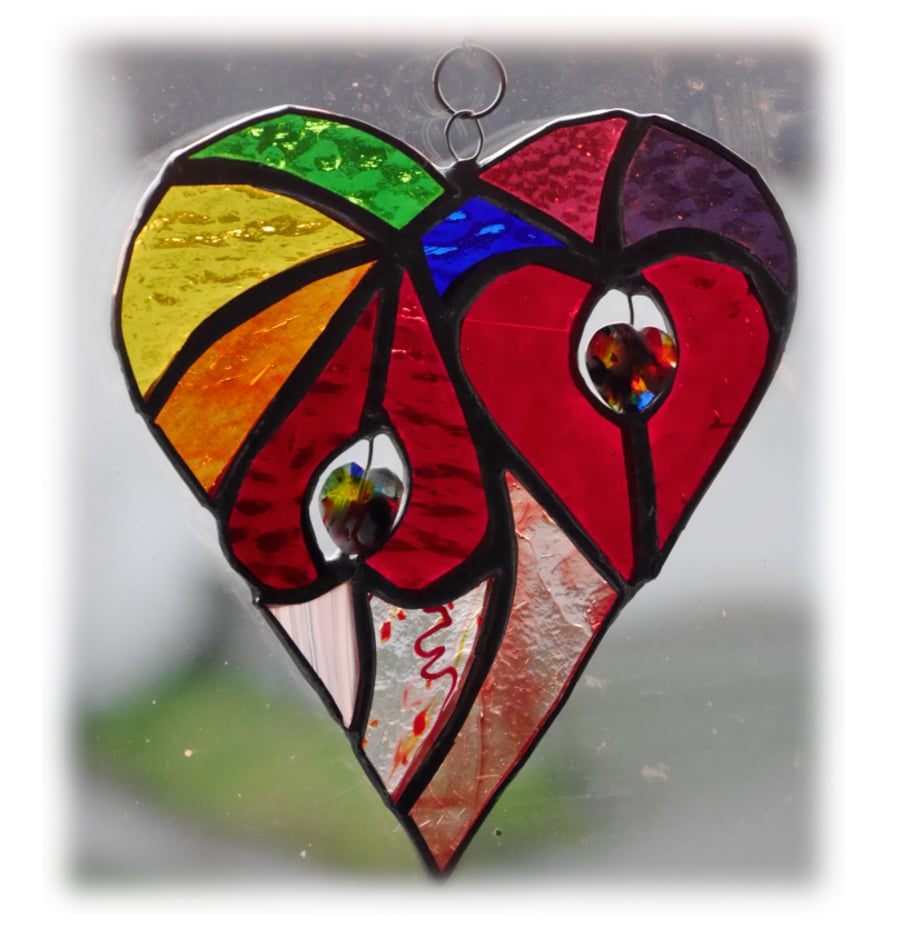 Heart of Hearts Suncatcher Rainbow Stained Glass 048