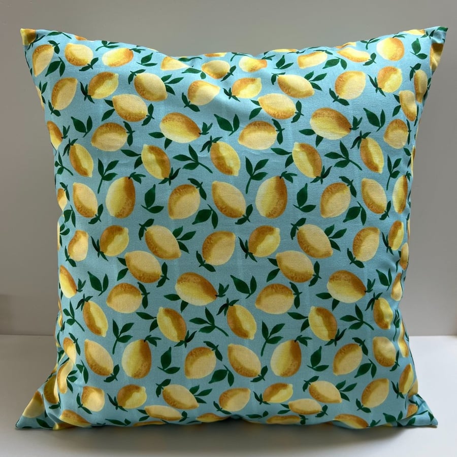Square Cushion in a lemon print cotton fabric - Home Decor