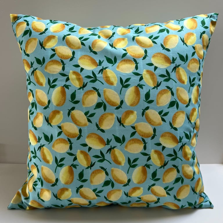 Square Cushion in a lemon print cotton fabric - Home Decor