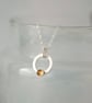 Citrine Gemstone and Dainty Silver Circle Pendant Necklace