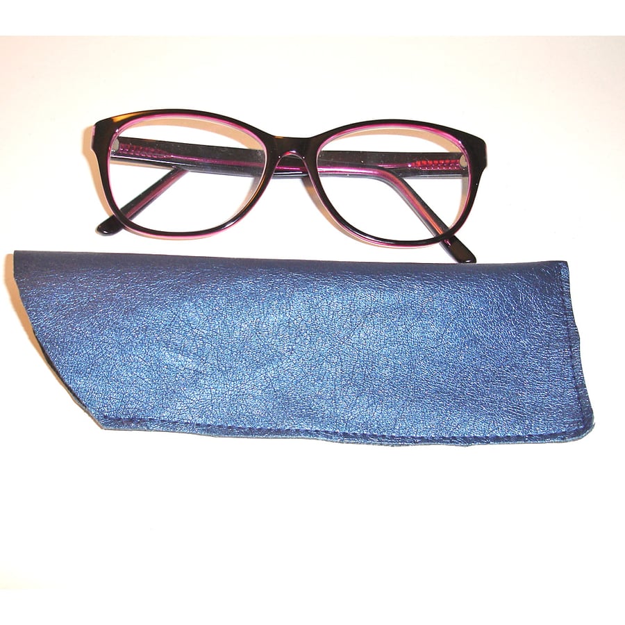 Blue Glasses Sleeve Faux Leather Spectacles Case Vegan Vegetarian Petrol