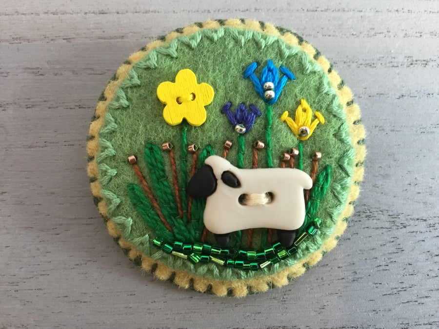 Hand Embroidered Pennine Sheep Brooch