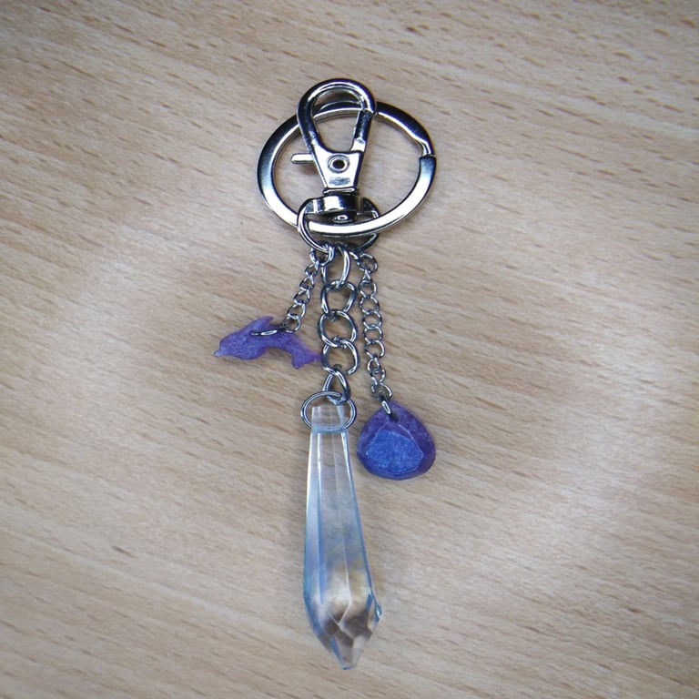 Blue swirl resin crystal bag charm, keyring