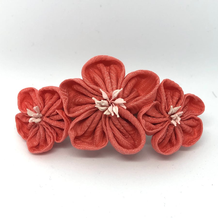 Kanzashi Barrette- Coral Ume