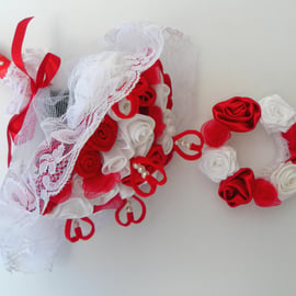  Wedding bouquet,  Red and White roses, matching Hair Accessory