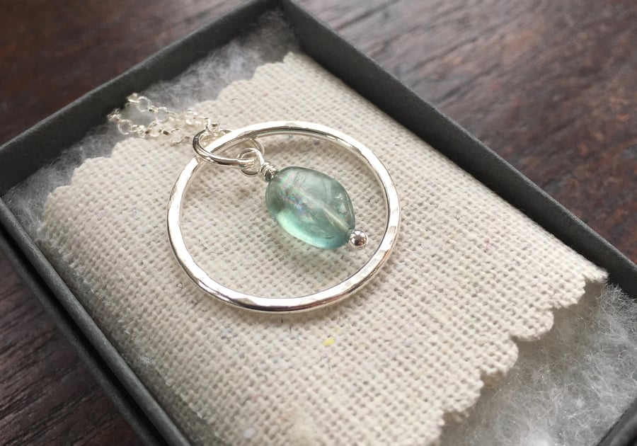 Eco Silver fluorite hoop pendant