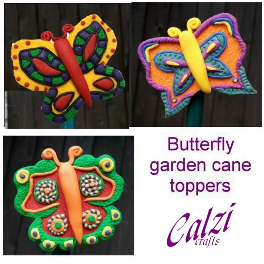 Set Of Three Colourful Butterfly Garden Cane Toppers
