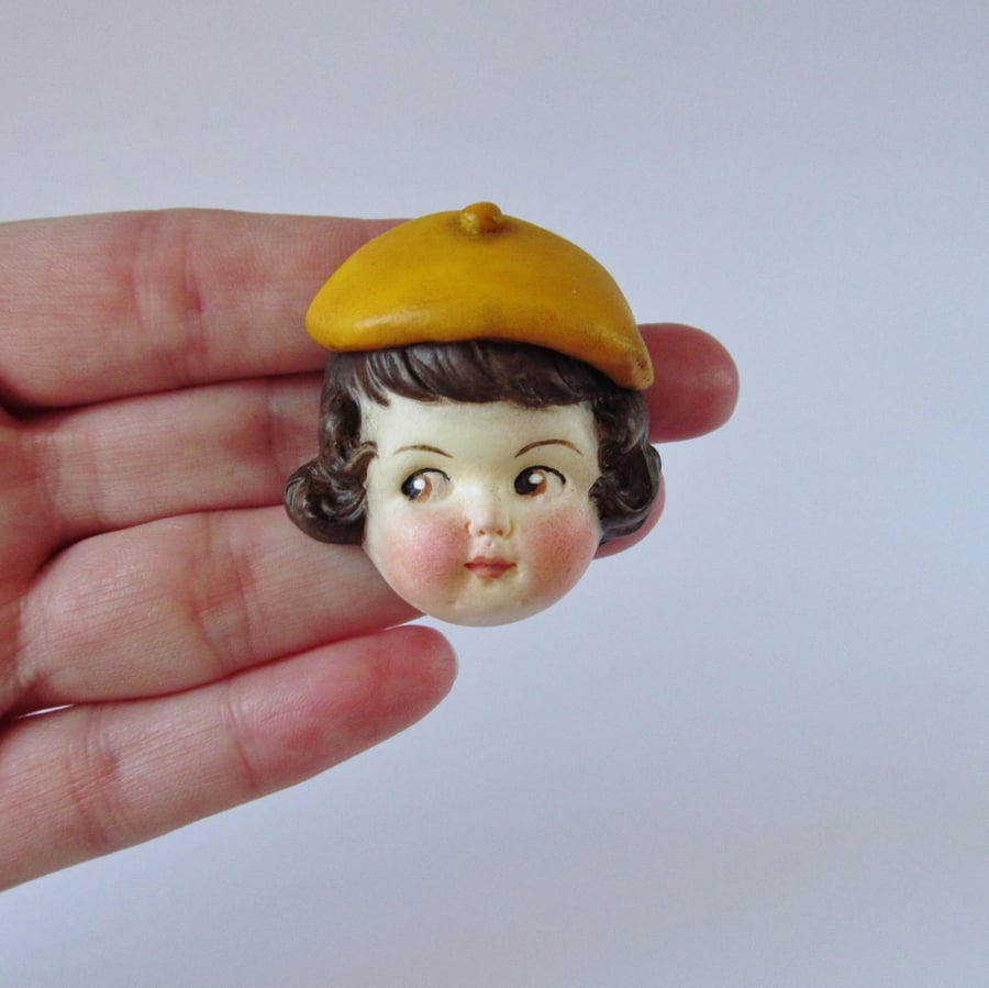 Dottie Dollie Pin Brooch - Rose with a Yellow Beret