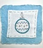 Hand embroidered Christmas card with a shiny blue and silver beaded bauble - Image 2