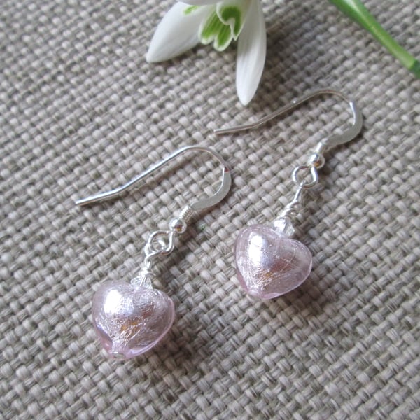 Pale Pink Murano Glass Earrings with Swarovski crystal & sterling silver