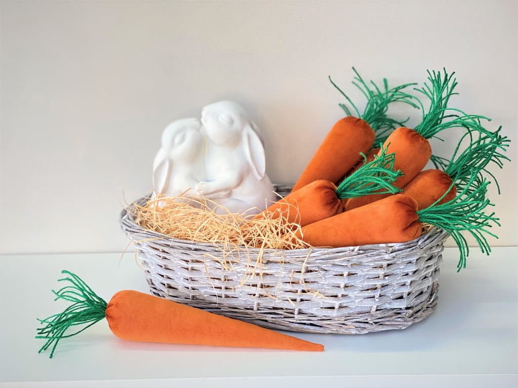 Set of 3 Velvet Easter Carrots Basket Filler Farmhouse Vintage Spring Decoration