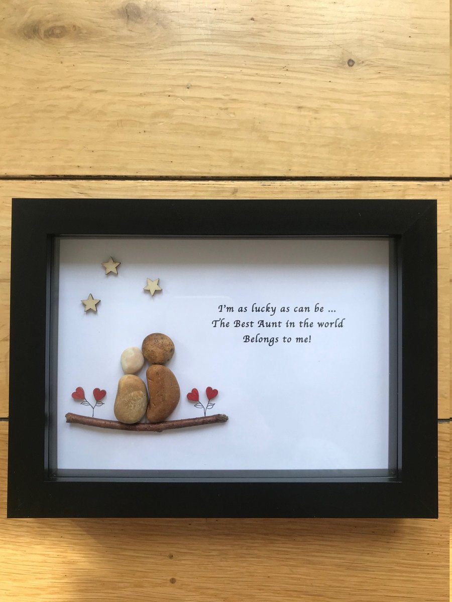 Aunty Pebble Art Gift, Personalised Auntie Gift, Birthday Gift, Pebble Artwork F