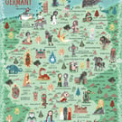 Mythical Beasts of Germany : An illustrated map - A3 Art print - Poster
