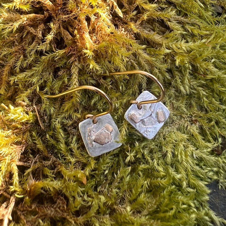 Small Silver and Gold Textured Dangle Earrings