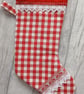 Scandi Style Gingham Stocking with Embroidered Wool Felt Christmas Tree and Lace - Image 6