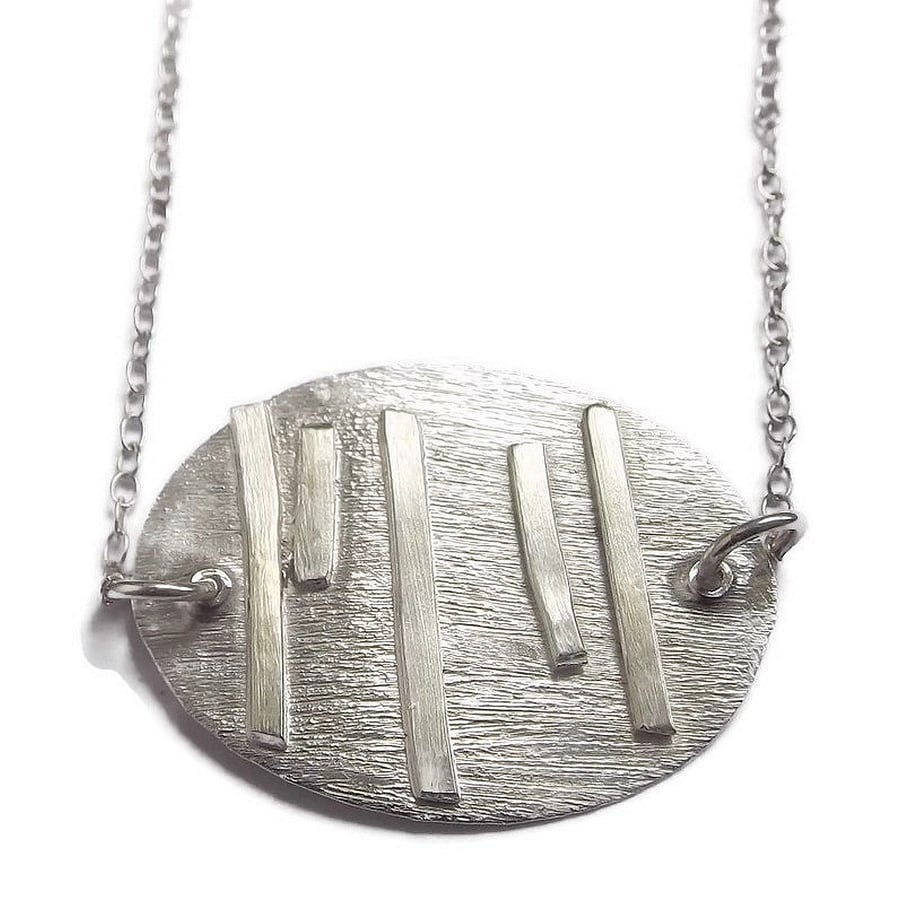 Handmade  modern fine silver oval pendant