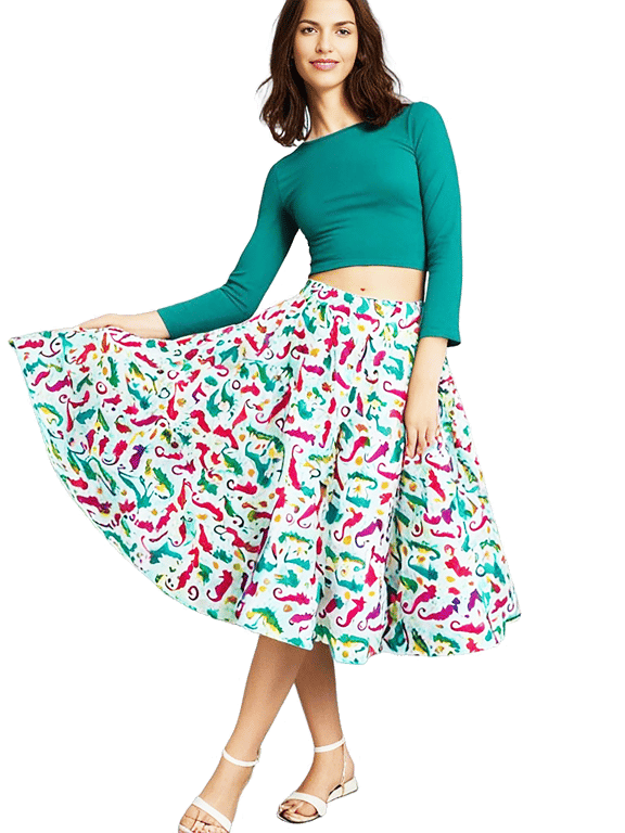 1950s Vintage Retro Rockabilly Circle Skirt Seahorse print women's sizes 10-26 