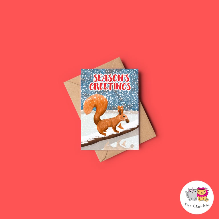 Red Squirrel Christmas Card, A6 Christmas Card, Cute Animal Christmas Card